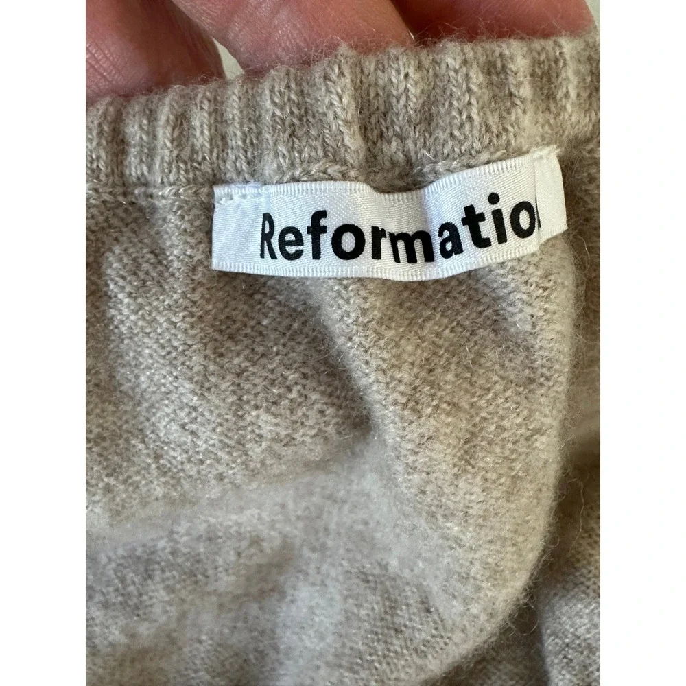 Reformation Wool Cashmere Smocked Peplum Top Size S Tan Square Neck Cropped